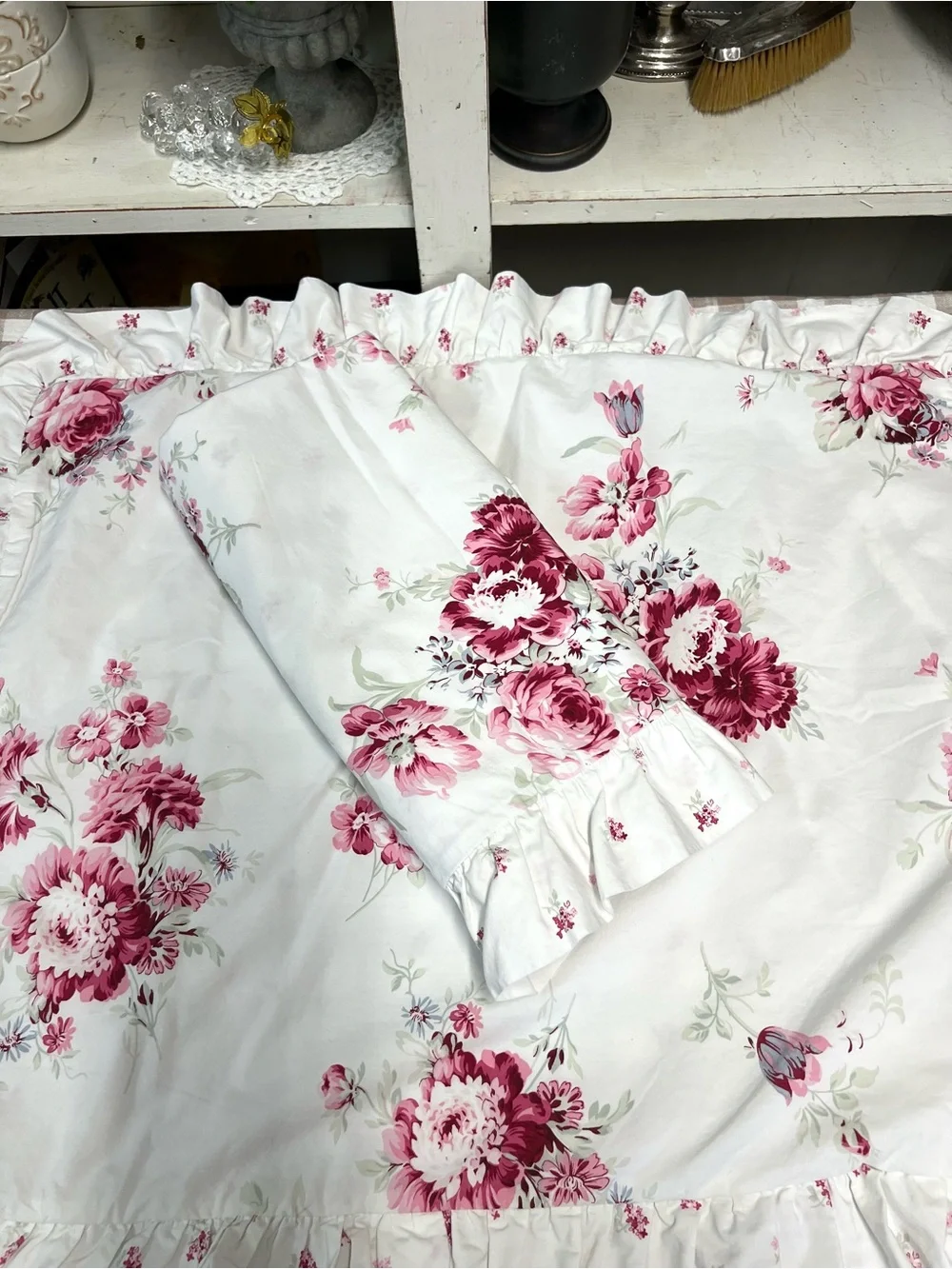2 Simply shabby chic pillow shams pink flower cottage core bedding grandma core